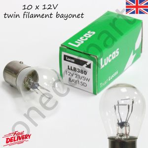 10x Lucas Twin Filament Bulb LLB380 12V 21/5W Bay15D, Brake, Indicator Lights 