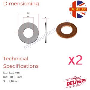 2 x M6 Metric Copper Washers Crush Sealing Flat Rings - Industrial, Plumbing