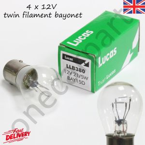 4x Lucas Twin Filament Bulb LLB380 12V 21/5W Bay15D, Brake, Indicator Lights 