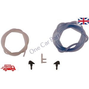 UNIVERSAL WINDSCREEN WASHER TWIN JET STRAIGHT INLET PUSH FITTING NOZZLE + HOSE